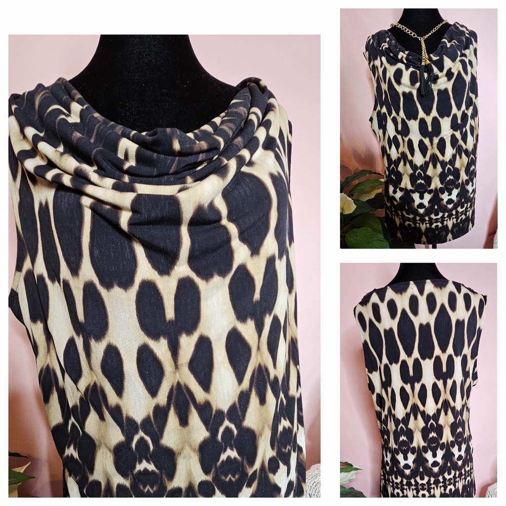 Calvin Klein cheetah-print sleeveless blouse, size large/extra-large.